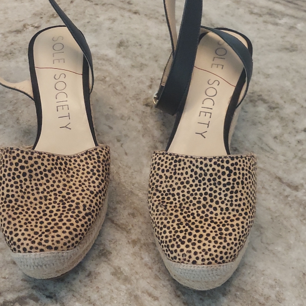 Sole Society Black and Tan Espadrille Sandals
